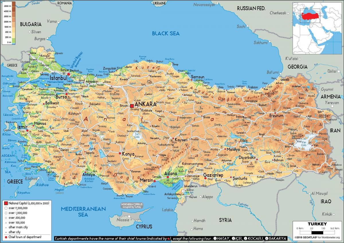 map of Turkey physical