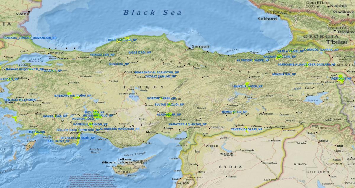 map of Turkey national parks
