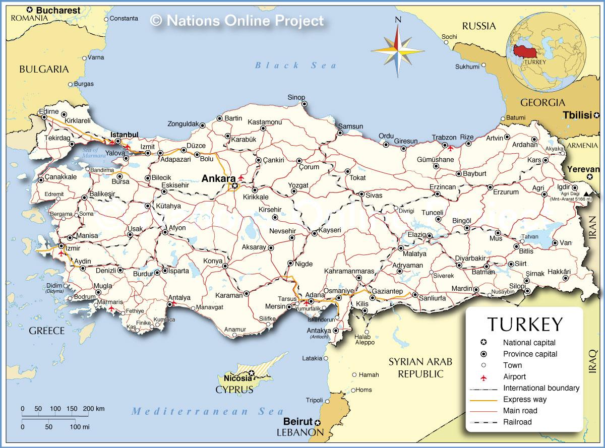 Turkey country map - Map of Turkey country (Western Asia - Asia)