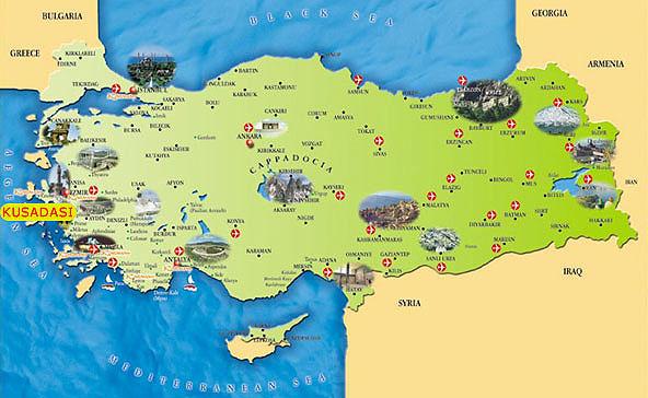 Resorts Turkey map - Turkey resort guide map (Western Asia - Asia)