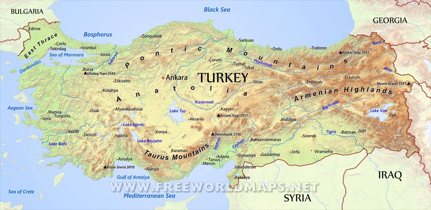 Turkey mountain map. 