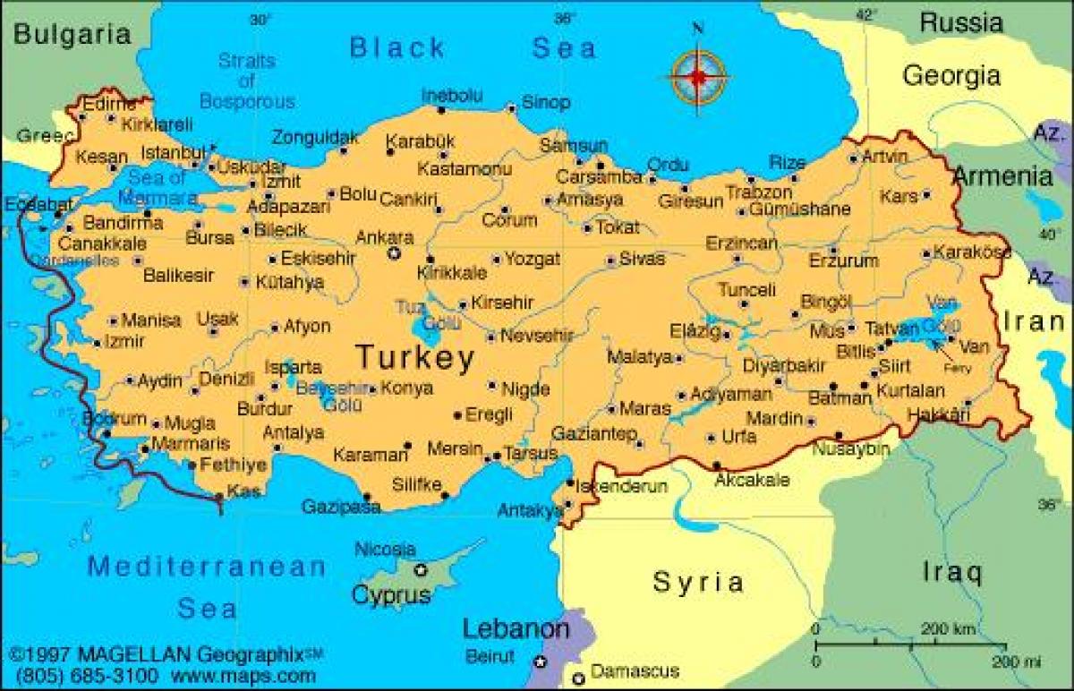 Modern Turkey map - Modern day Turkey map (Western Asia - Asia)