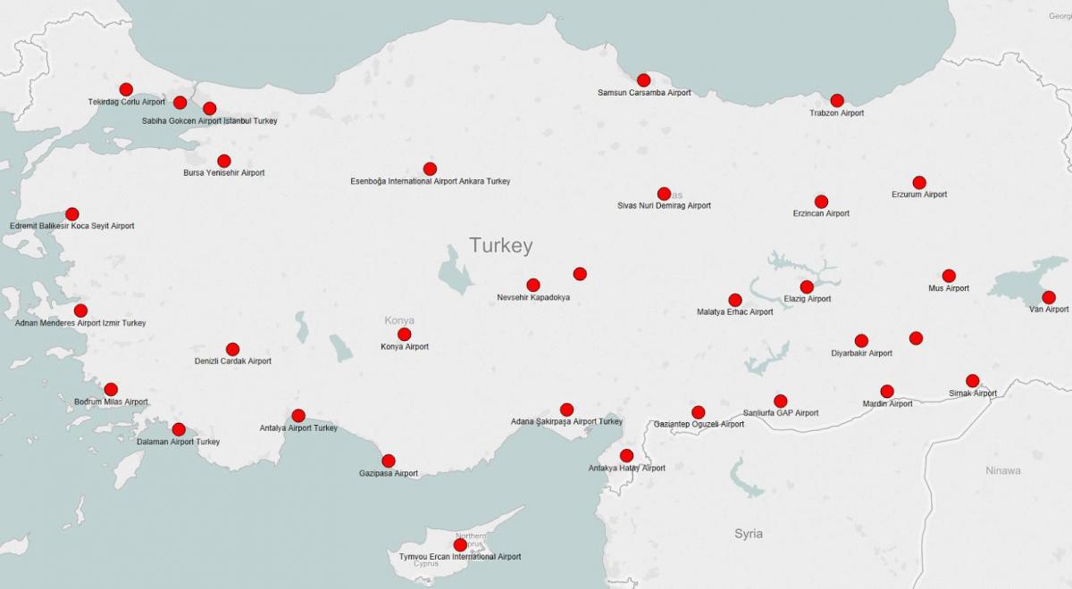 map of Turkey showing airports