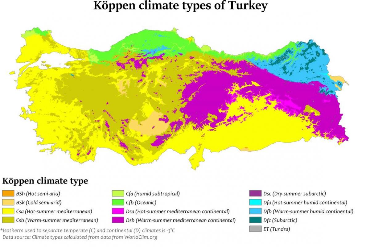 Turkey climate map Map of Turkey climate (Western Asia Asia)