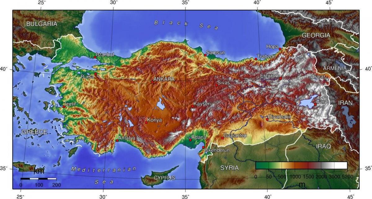 map of Turkey elevation