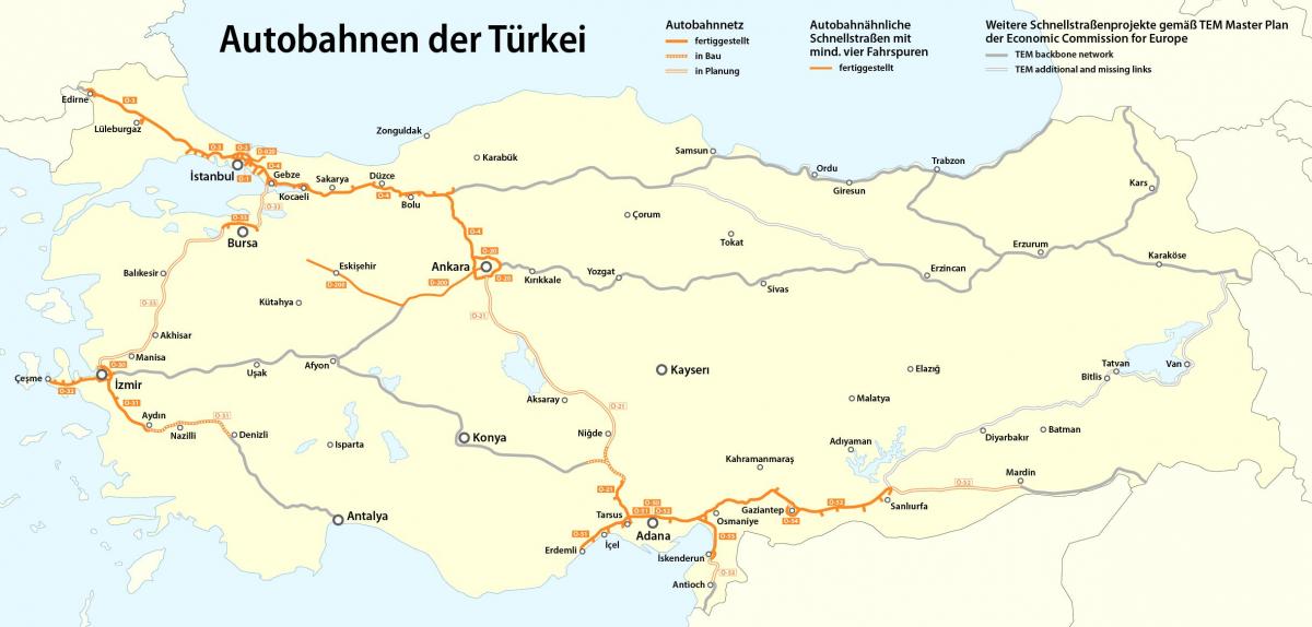 map of Turkey highway