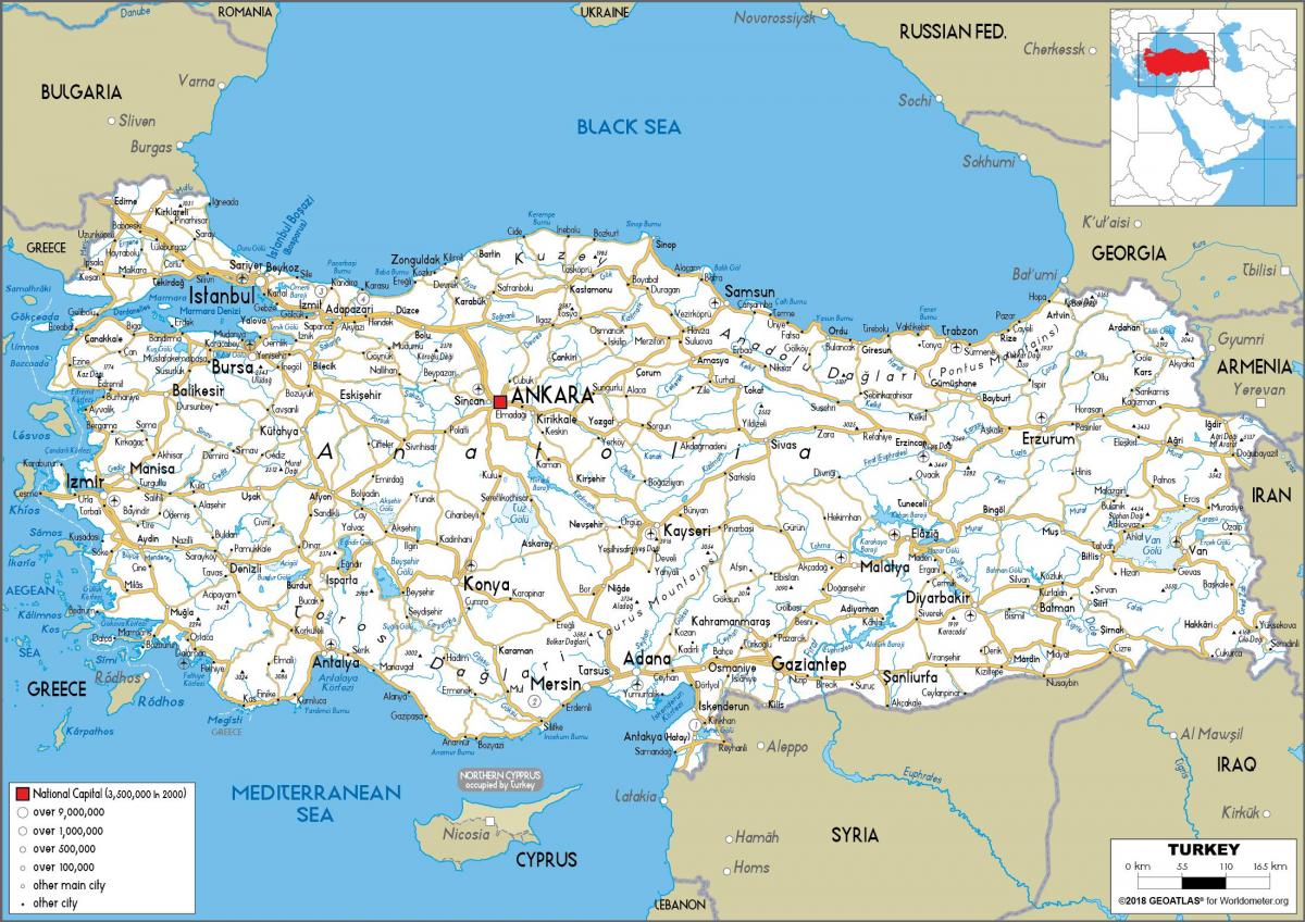 map of Turkey road
